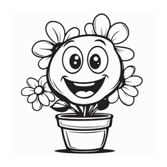 Cute Flower in Pot Cartoon Vector Image Illustration on white background.