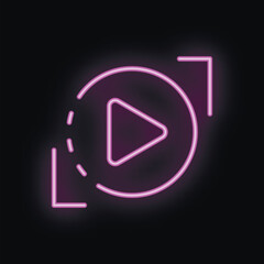 Neon purple play button rotating inside a circle with a black background