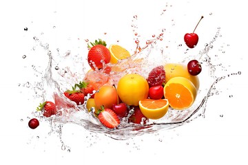Vibrant Splash of Fresh Fruits in Water – Dynamic and Refreshing Concept