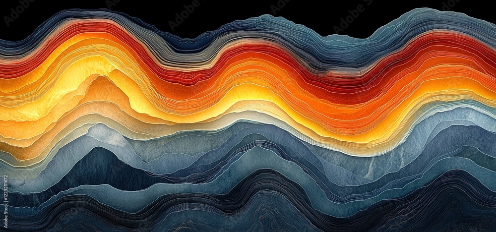 Poster colorful wave patterns showcase intricate layering of textures and colors in a striking abstract rep