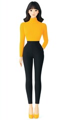 Fototapeta premium Stylish woman, yellow top, black leggings, studio, fashion