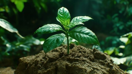 Growing coffee plants in lush forest nature photography close-up