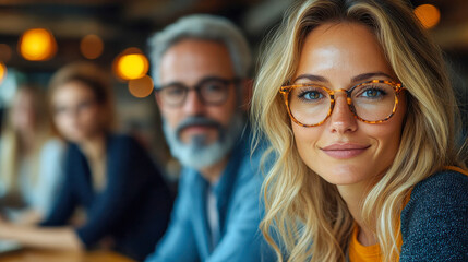 Obraz premium A group of casually dressed business professionals standing confidently in an office, representing teamwork and collaboration