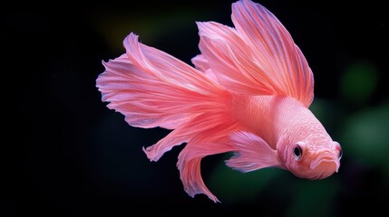 Delicate Pink Betta Fish Swimming Gracefully in a Dark Aquatic Environment