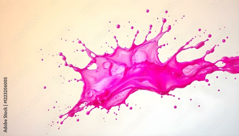Poster A vivid splash of bright pink liquid exploding dynamically against a soft gradient background, highlighting vibrant colors and fluid motion illuminated by natural light