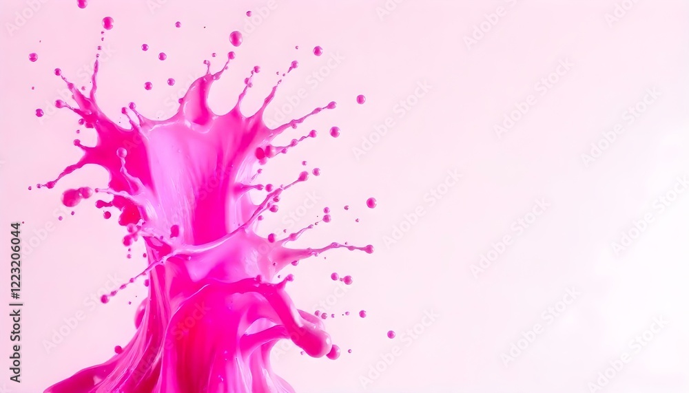 Poster A vivid splash of bright pink liquid exploding dynamically against a soft gradient background, highlighting vibrant colors and fluid motion illuminated by natural light