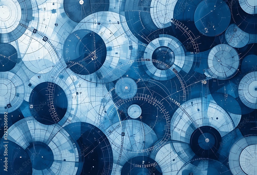 Poster abstract blue circular data patterns design