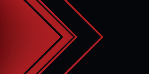 Modern 3d geometry shapes black lines with red borders on dark background. Luxurious bright red lines with metallic effect.
