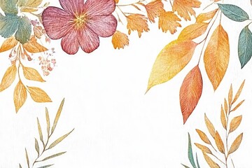 A vibrant floral border design featuring autumn leaves and blossoms, ideal for invitations or decor
