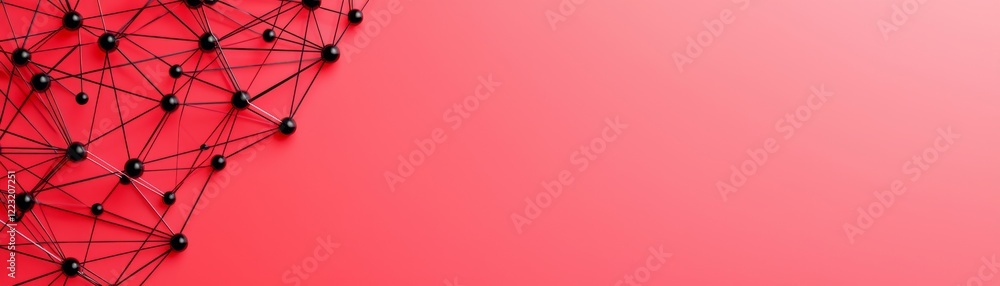 Poster abstract network design with black nodes and connecting lines on a vibrant red background, symbolizi