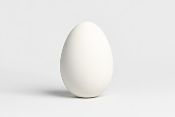 A pristine white egg standing upright on a clean, minimalistic background, symbolizing purity and potential