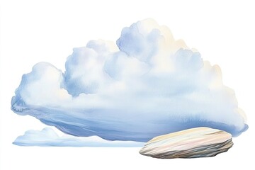 A serene cloud formation floating above a smooth, colorful rock on a tranquil background