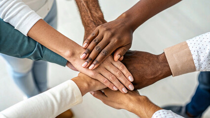 Teamwork and Unity Concept: Hands Stacked in Collaboration and Support