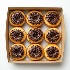 Freshly baked donuts in a cardboard box ready for breakfast or dessert