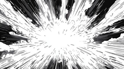 Dynamic Black and White Comic Book Style Explosion Speed Lines Radiating Energy Burst Illustration