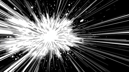 Abstract Black and White Speed Lines Explosion Dynamic Radial Burst Effect Graphic Design