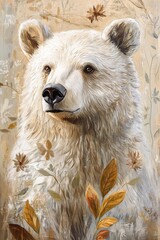 Obraz premium Majestic bear surrounded by autumn leaves, showcasing serene wil
