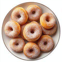 plate of donuts with granulated sugar topping, top view, no background, stock photo --v 6.1 Job ID: bb215487-0eac-4941-a2ef-1015b2aea90f