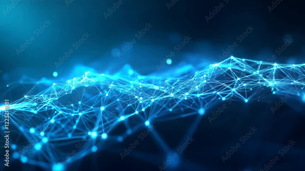 Poster blue wave with a lot of lines and dots. the image is of a computer generated wave. abstract hi tech 