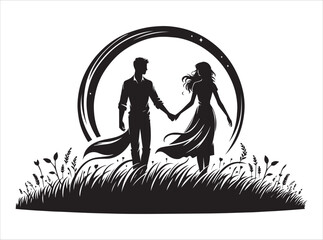 "Romantic Couple Silhouette Vector Art for Minimalist Designs Wedding Graphics Love Illustrations and Digital Creative Projects"