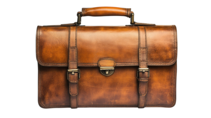 Brown leather briefcase on a clean surface, exuding timeless style and durability