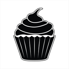 Cupcake vector illustration design, Cupcake silhouette vector art, Cupcake line art vector icon design