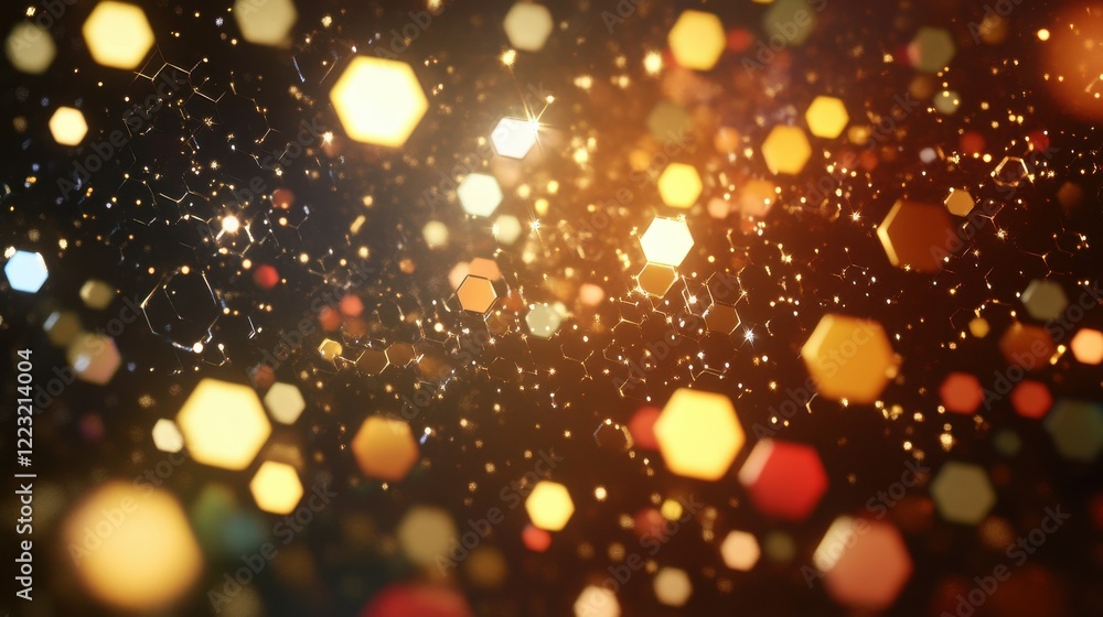 Aufkleber abstract geometric hexagonal bokeh lights background in warm tones