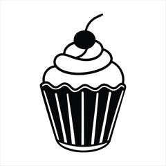 Cupcake vector illustration design, Cupcake silhouette vector art, Cupcake line art vector icon design