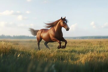 Obraz premium Chestnut horse galloping across field