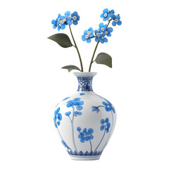 Blue forget-me-nots in a porcelain vase, studio shot, floral arrangement, home decor
