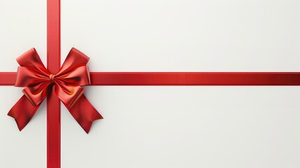 Red silk ribbon bow and cross stripes on white background with copy space