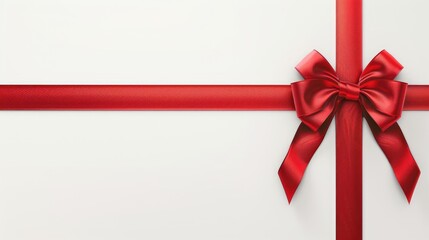 Red silk ribbon bow and cross stripes on white background with copy space