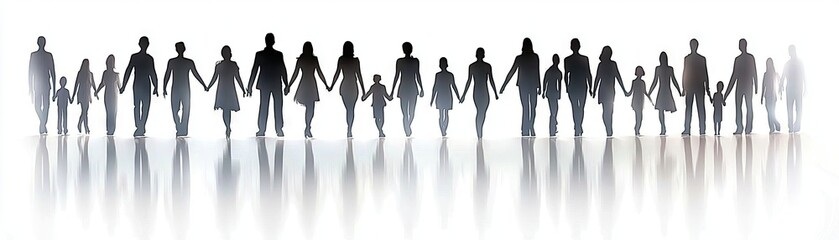 Silhouetted family group holding hands, walking, unity, hope, website banner