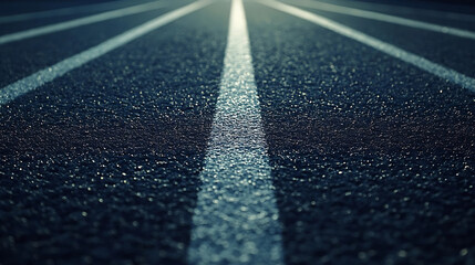 Close-up of a running track with luminous white lines, symbolizing sports and athletic performance