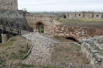 Fototapeta premium Belgrade Fortress (Kalemegdan) – Historic Cobblestone Paths and Stone Walls Overlooking Belgrade, Serbia for publication, poster, calendar, post, screensaver, cover, website. High quality photography