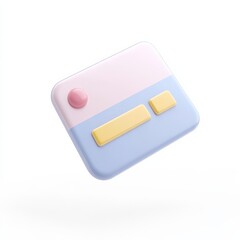 A colorful, minimalist design featuring a floating, square-shaped object with pastel colors and simple geometric shapes.