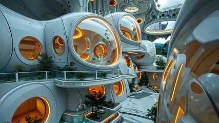 Futuristic architecture showcases organic designs and vibrant living spaces in a communal environment