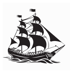 Old Sailing Ship Logo Images. An old sailing ship on the sea waves logo vector.