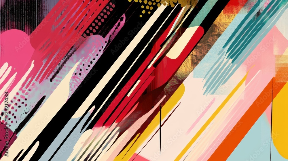 Poster vibrant abstract geometric pattern with bold colors and dynamic lines