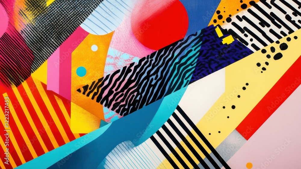 Poster vibrant abstract geometric pattern with bold colors and dynamic shapes