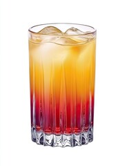 Tequila Sunrise cocktail, ice, layered drink, summer, refreshment, white background, menu