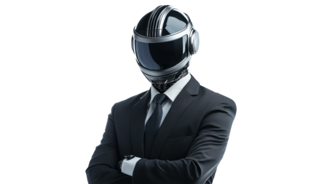 A professional shot of a male engineer in formal attire with a helmet, isolated on white for corporate presentations, isolated on a transparent background. Cutout.