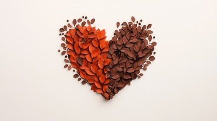 Autumnal Heart Shaped Leaf Arrangement Red and Brown Dried Leaves Romantic Fall Design