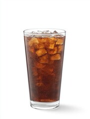 Iced cola drink in glass, refreshment, studio shot, white background, summer beverage (1)