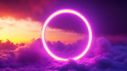 Glowing Neon Circle in Vibrant Sunset Clouds