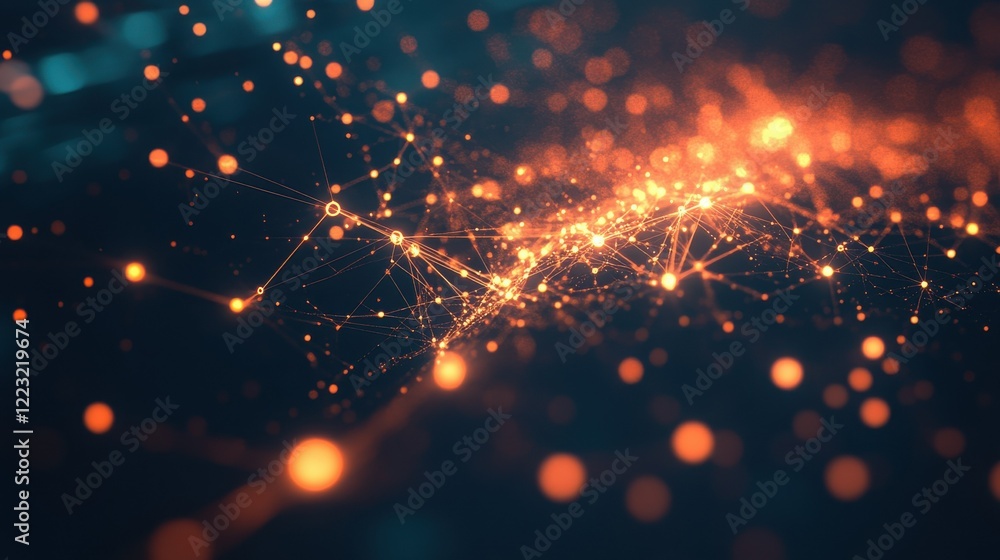Poster abstract digital network connections with glowing orange nodes and lines