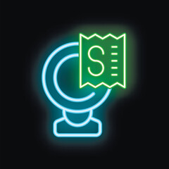 Neon glowing icon of head with dollar bill representing paid survey concept