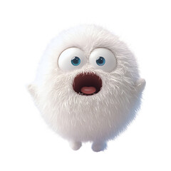 Fluffy 3D Cartoon Character with Surprised Face Isolated on Transparent Background