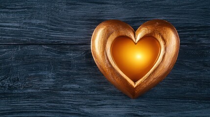 Glowing Heart Shaped Candle on Dark Wooden Background Romantic Love Concept Valentines Day