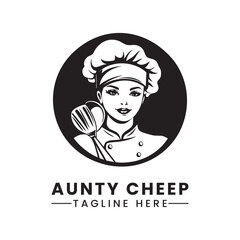 Aunty female chef profile silhouette vector logo design
